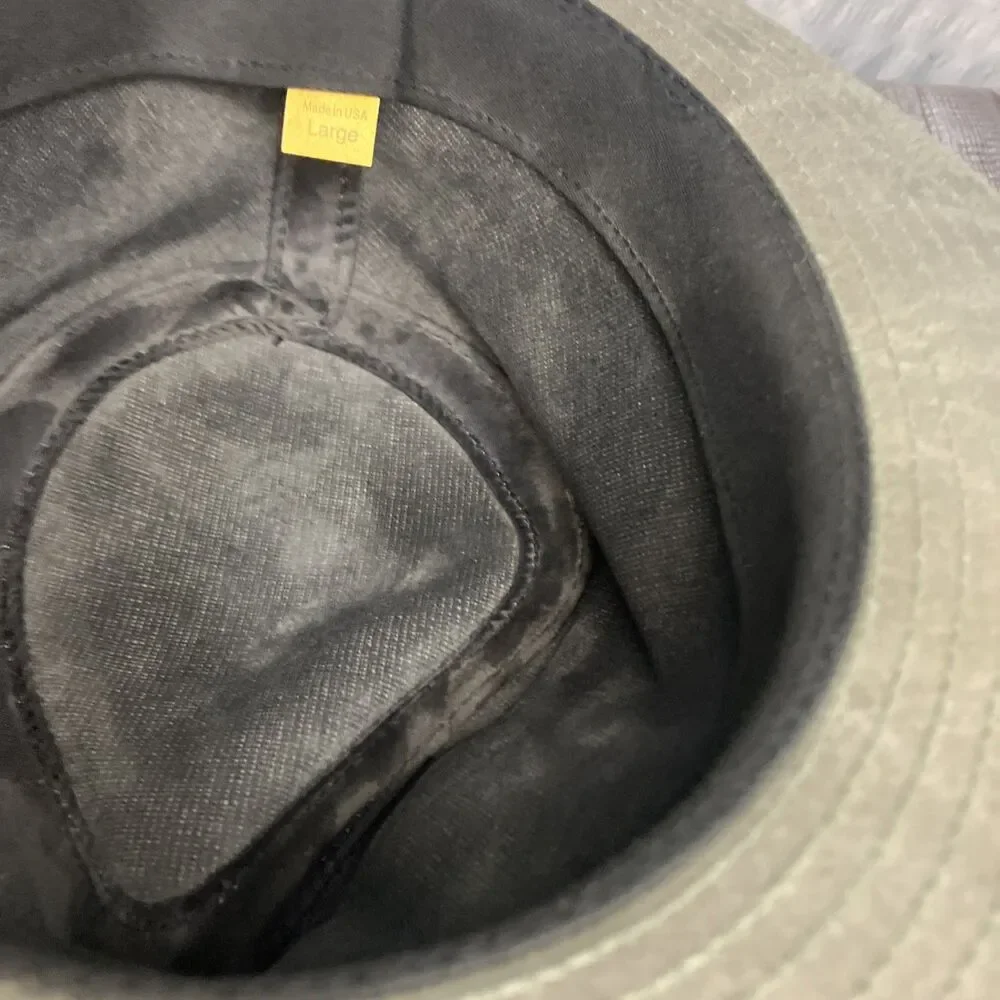 VTG SAGE Oilskin (waxed Cotton) Outback Safari Hat USA Leather Band L - Picture 11 of 11